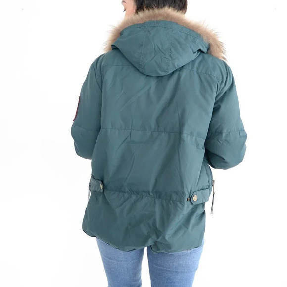 DSquared Deep Teal with Fur Trim Real Down Puffer Ski Snow Coat S - Picture 4 of 16